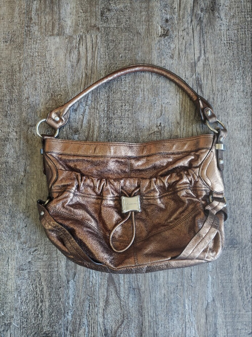 b. makowsky Metallic Bronze Brown Leather Shoulder Bag